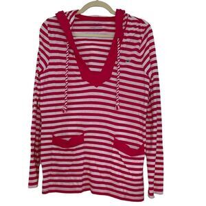Vineyard Vines Pink & White Striped Hooded Tee - M